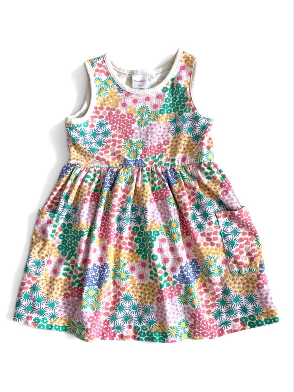 Hanna Andersson Sleeveless Print Pocket Dress Sea Daisy Sz 4
